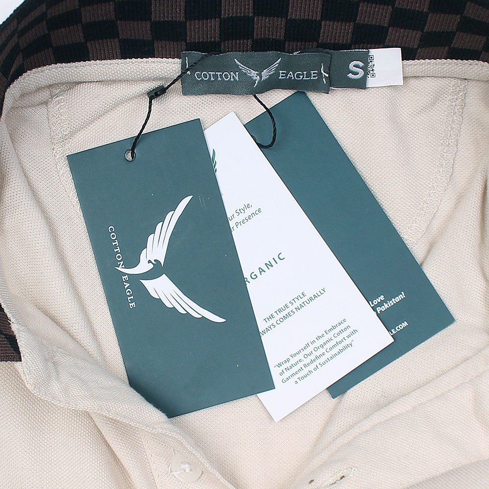 Cotton Eagle Premium Check Collar Polo Shirt (Stone)