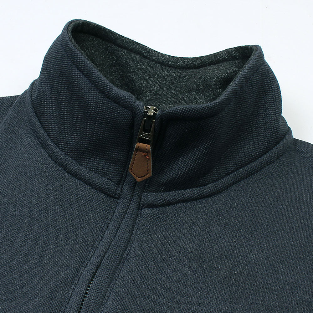 RL Imported Pique Cotton Fleece Zip-up Mockneck (Navy Blue)