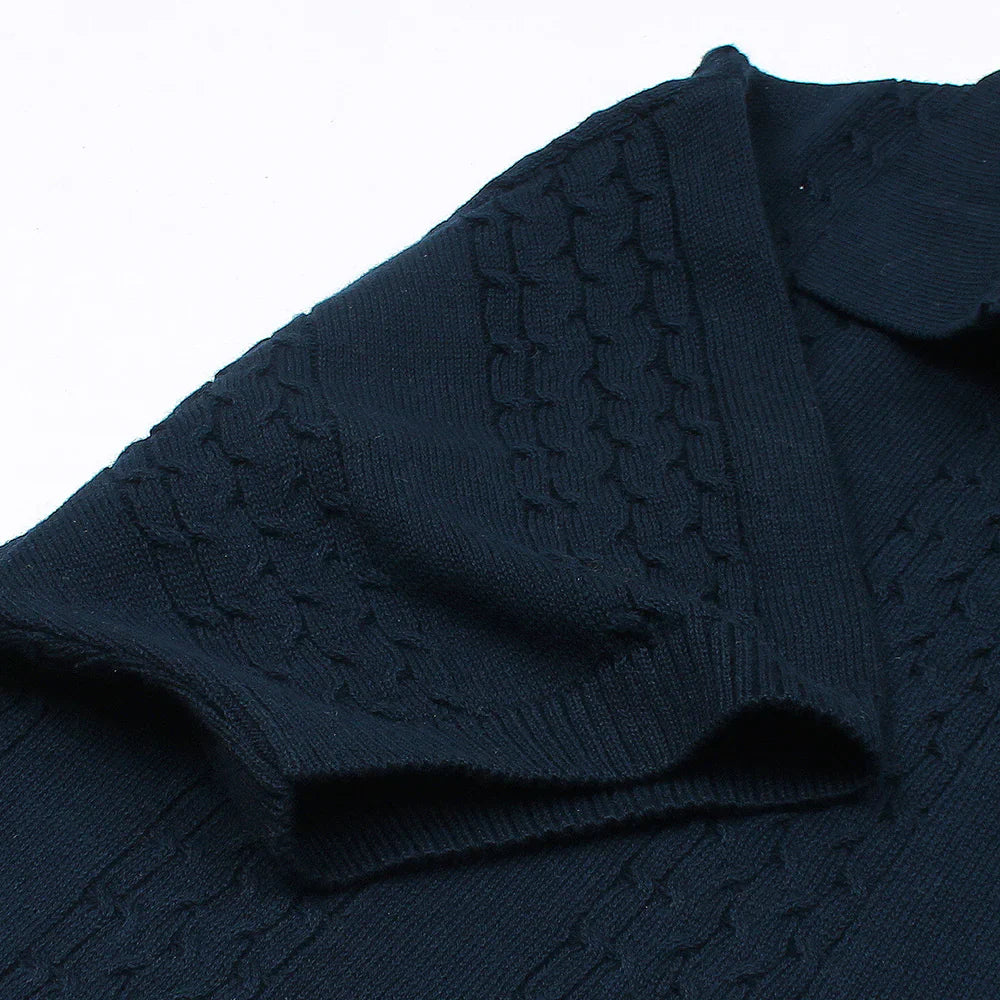 Z.A.R.A PREMIUM CABEL-KNIT V NECK POLO SHIRT (NAVY BLUE)