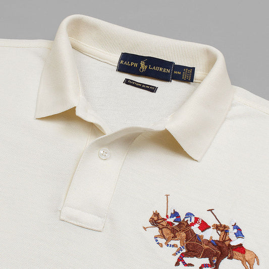 RL Premium 3 Horse Pique Cotton Polo Shirt (White)