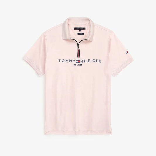 TOMMY PREMIUM SELF EMB ZIP-UP POLO SHIRT (PINK)