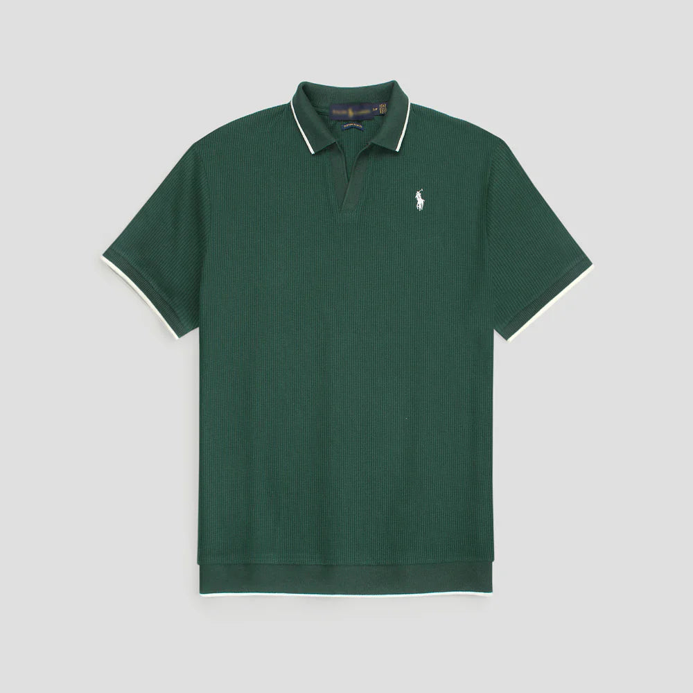 RL PREMIUM MEN'S V NECK BORDER POLO SHIRT (GREEN)