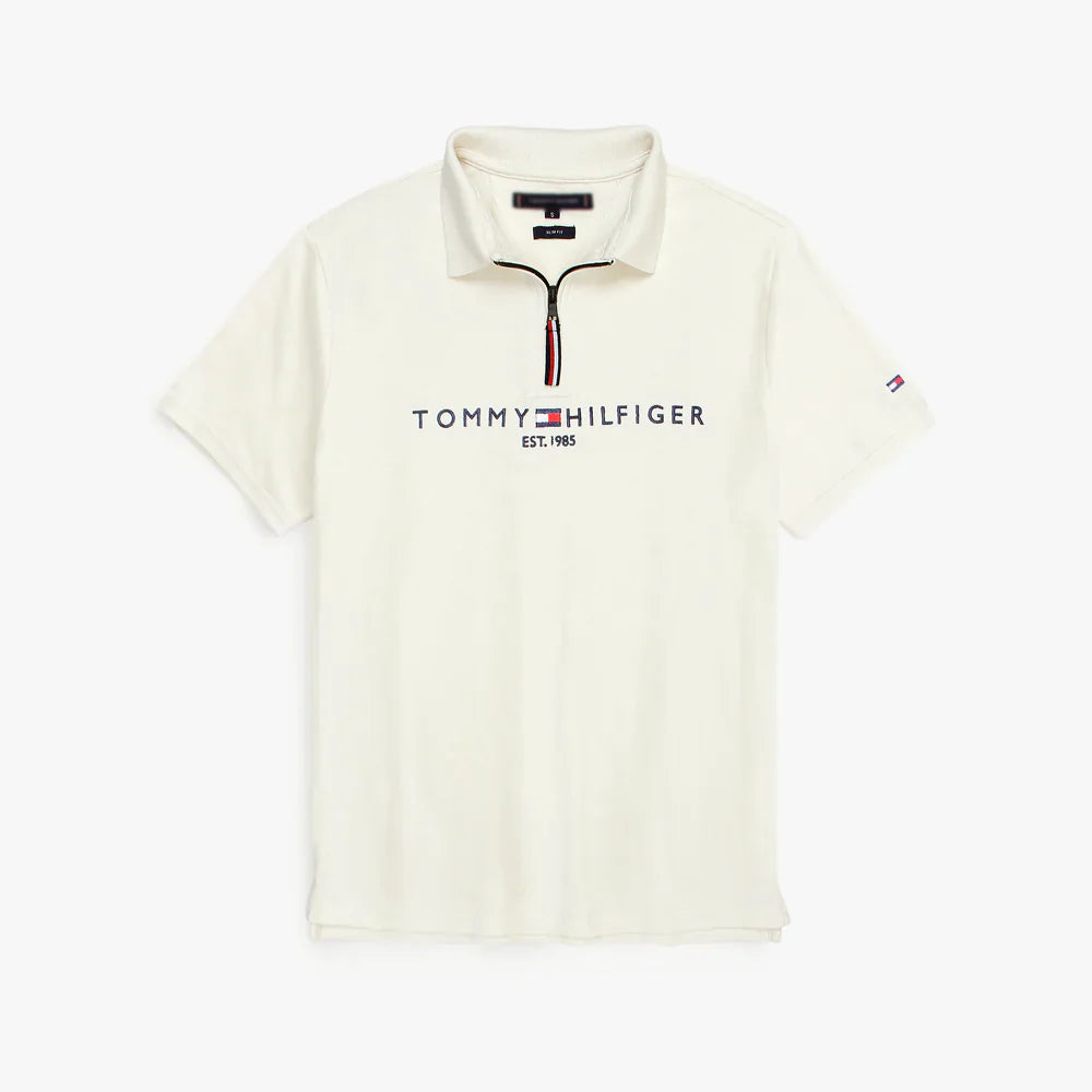 TOMMY PREMIUM SELF EMB ZIP-UP POLO SHIRT (OFF-WHITE)