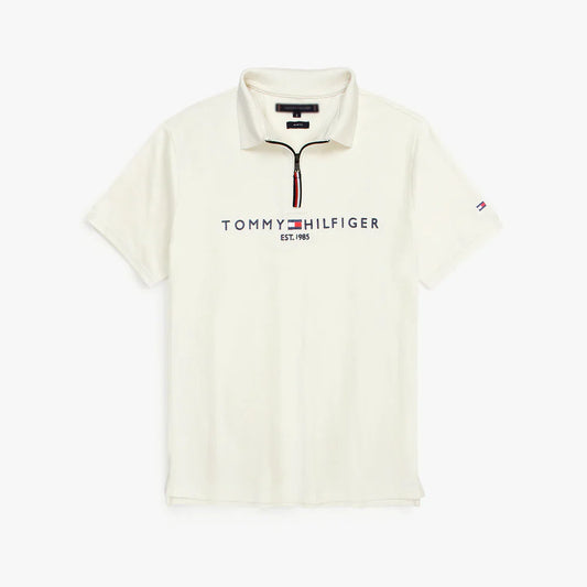 TOMMY PREMIUM SELF EMB ZIP-UP POLO SHIRT (OFF-WHITE)