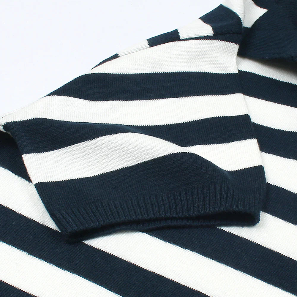 Z.A.R.A PREMIUM CABEL-KNIT STRIPPER POLO SHIRT (NAVY-WHITE)