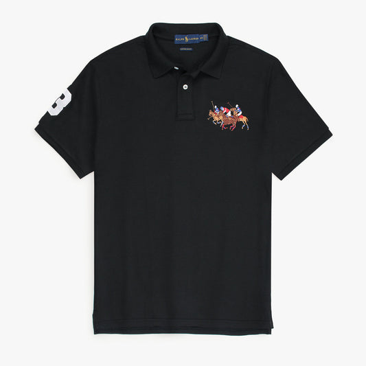 RL Premium 3 Horse Pique Cotton Polo Shirt (Black)