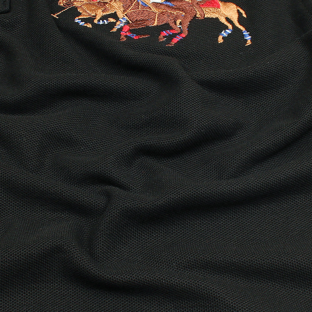 RL Premium 3 Horse Pique Cotton Polo Shirt (Black)