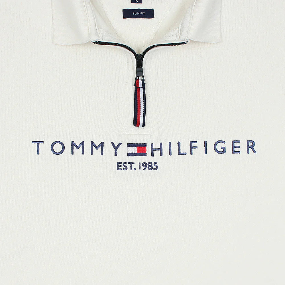 TOMMY PREMIUM SELF EMB ZIP-UP POLO SHIRT (OFF-WHITE)