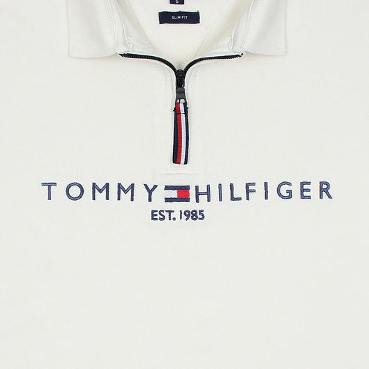 TOMMY PREMIUM SELF EMB ZIP-UP POLO SHIRT (OFF-WHITE)