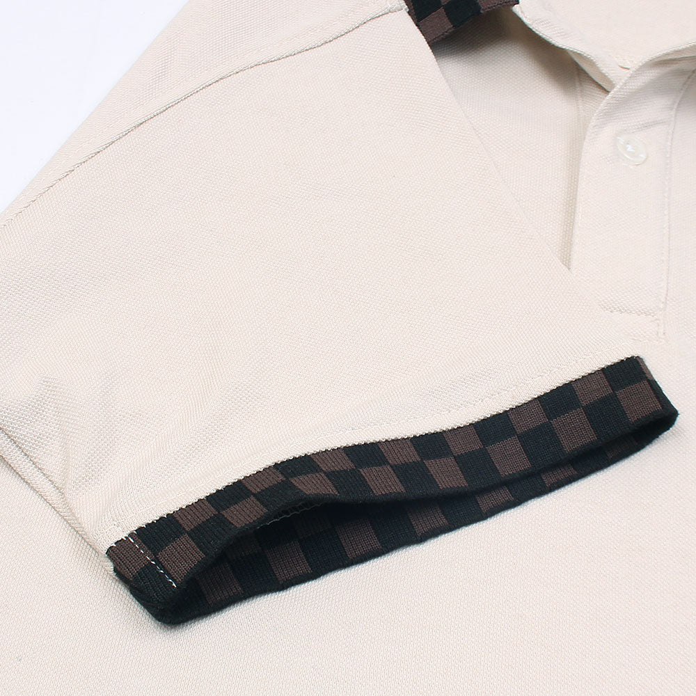 Cotton Eagle Premium Check Collar Polo Shirt (Stone)