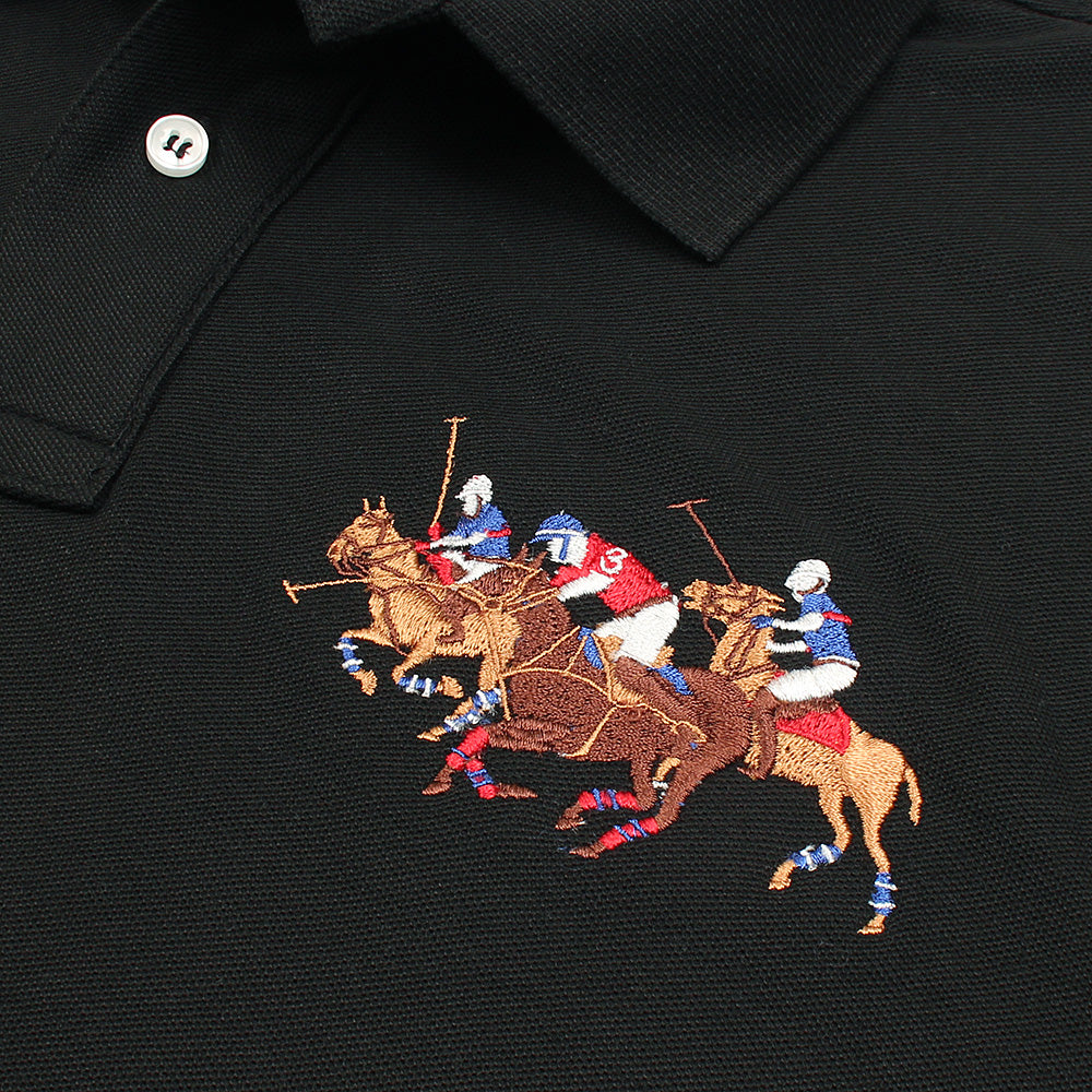 RL Premium 3 Horse Pique Cotton Polo Shirt (Black)