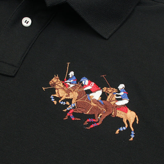 RL Premium 3 Horse Pique Cotton Polo Shirt (Black)