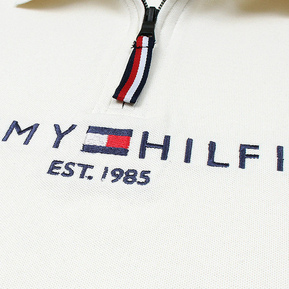 TOMMY PREMIUM SELF EMB ZIP-UP POLO SHIRT (OFF-WHITE)