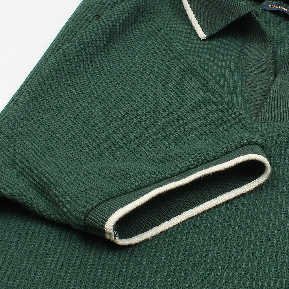 RL PREMIUM MEN'S V NECK BORDER POLO SHIRT (GREEN)