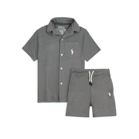 RL PREMIUM KIDS CUBAN COLLAR TWINSET (CHARCOAL)