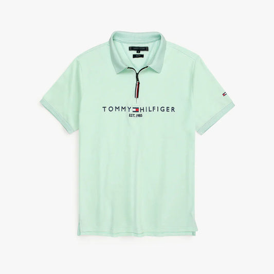TOMMY PREMIUM SELF EMB ZIP-UP POLO SHIRT (SEA-GREEN)
