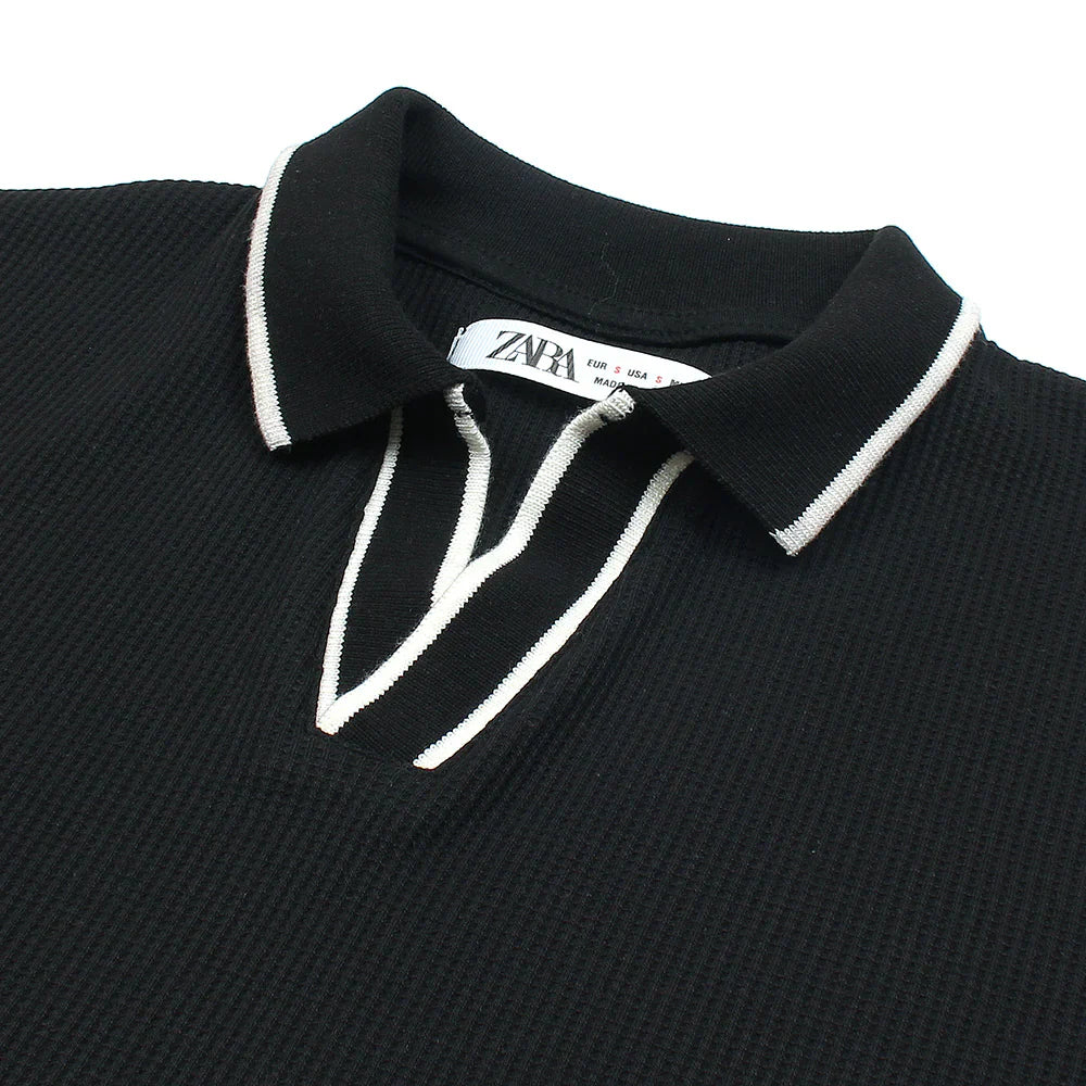 ZR PREMIUM MEN'S V NECK POLO SHIRT (BLACK)