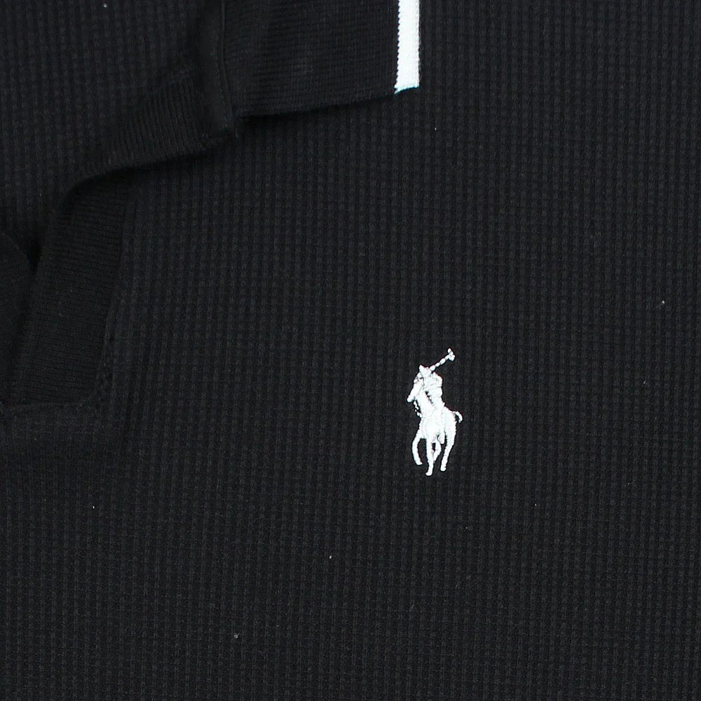 RL PREMIUM MEN'S V NECK BORDER POLO SHIRT (BLACK)