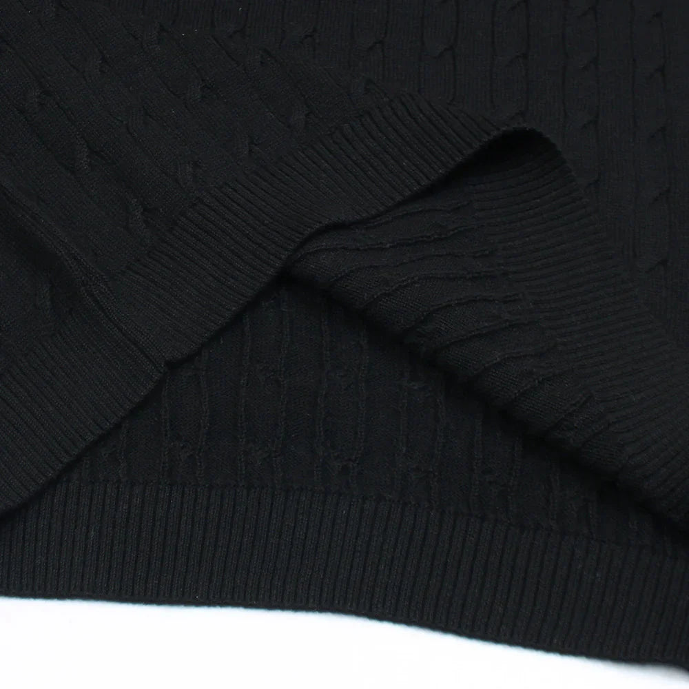 RL PREMIUM CABEL-KNIT BUTTON POLO SHIRT (BLACK)