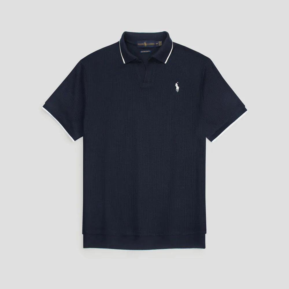 RL PREMIUM MEN'S V NECK BORDER POLO SHIRT (NAVY BLUE)