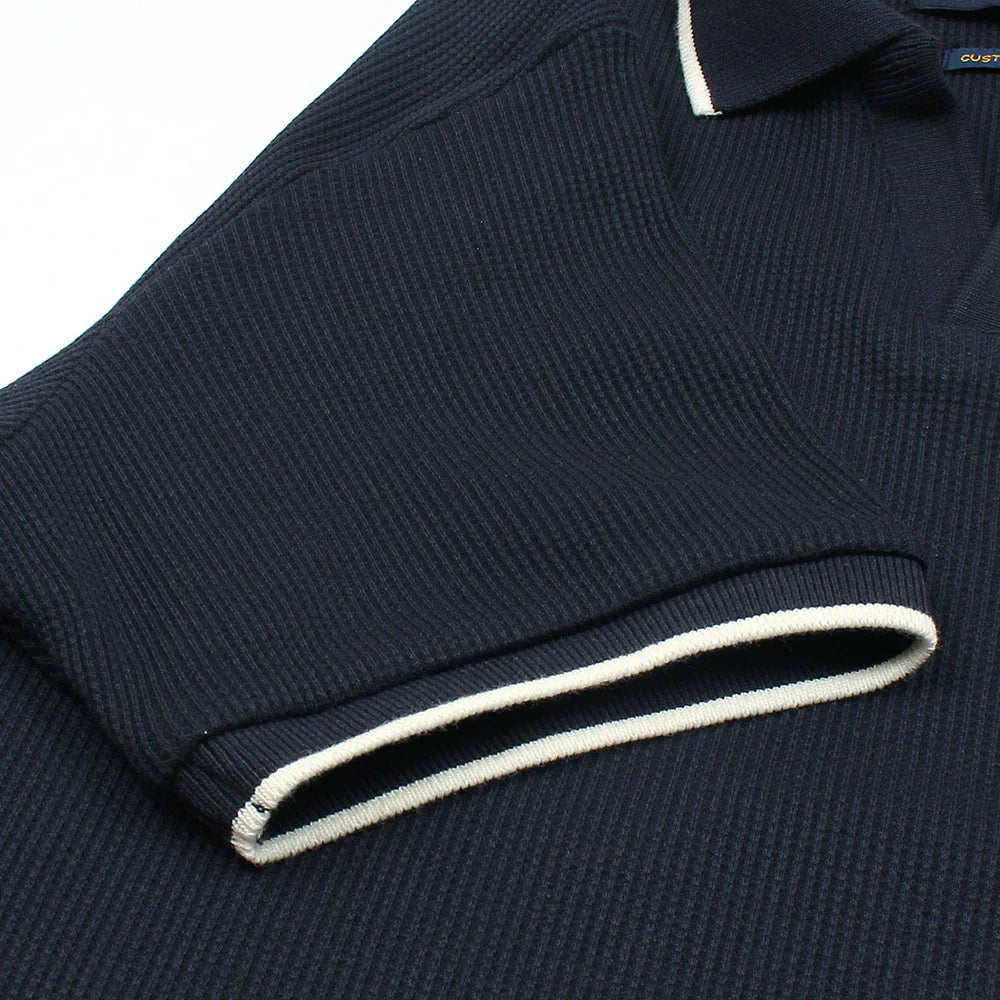 RL PREMIUM MEN'S V NECK BORDER POLO SHIRT (NAVY BLUE)