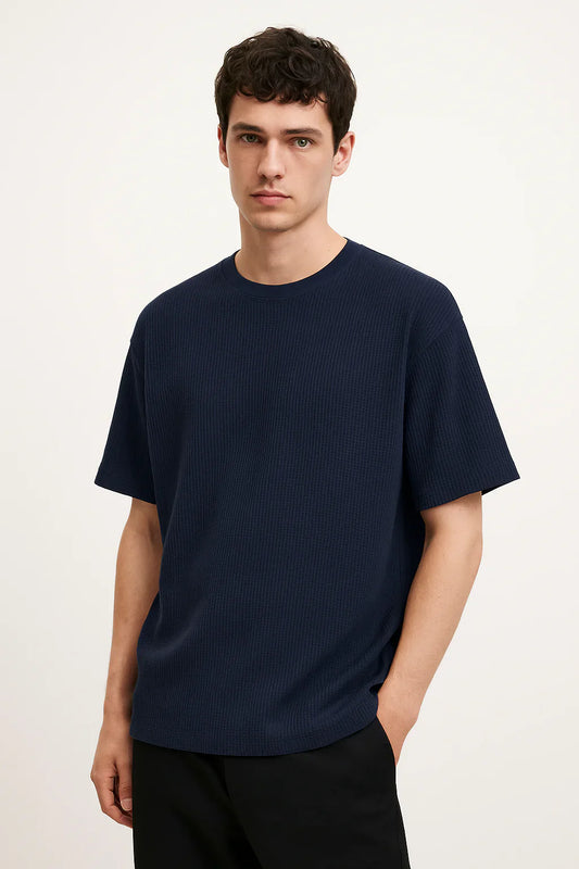 Z.A.R.A PREMIUM WAFFLE OVERSIZED T-SHIRT UNISEX (NAVY BLUE)