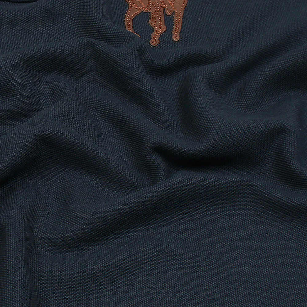 RL PREMIUM LEATHER BIG HORSE POLO SHIRT (NAVY BLUE)
