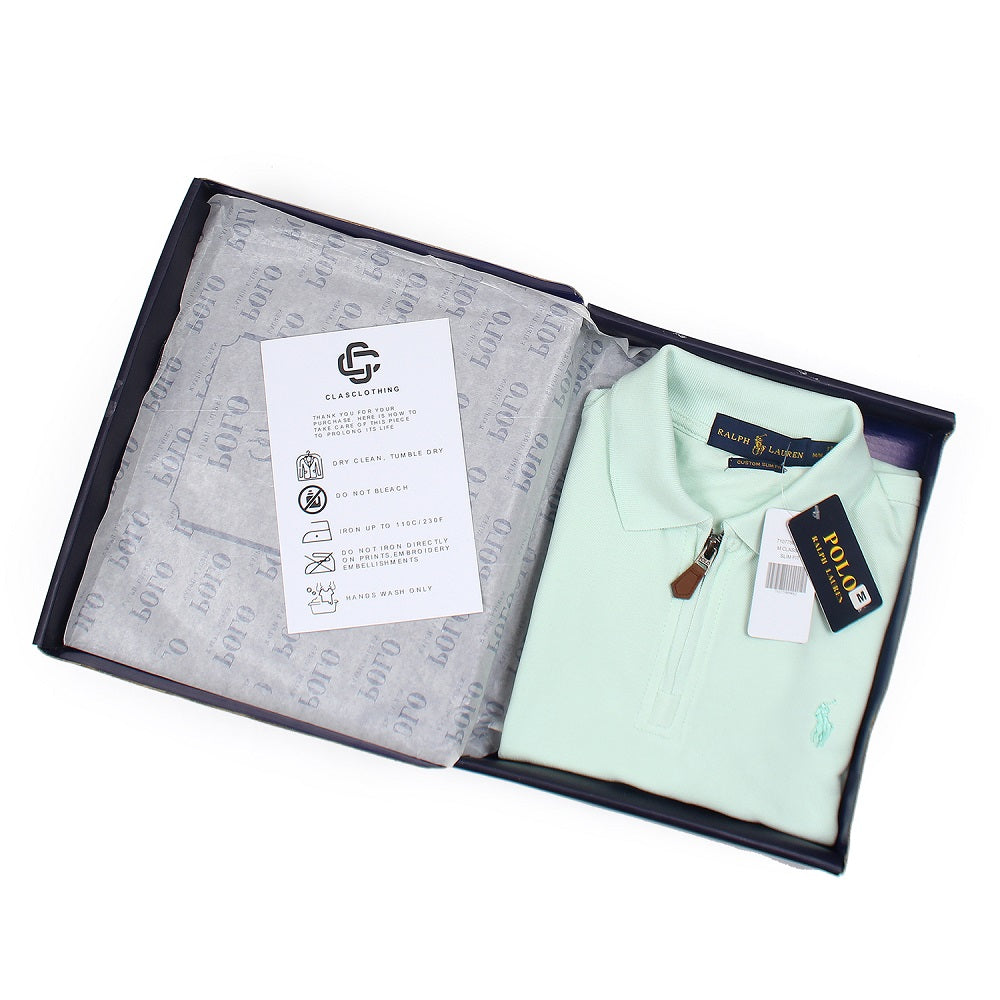 RL Premium Small Pony Zip Up Polo shirt (Sea Green)