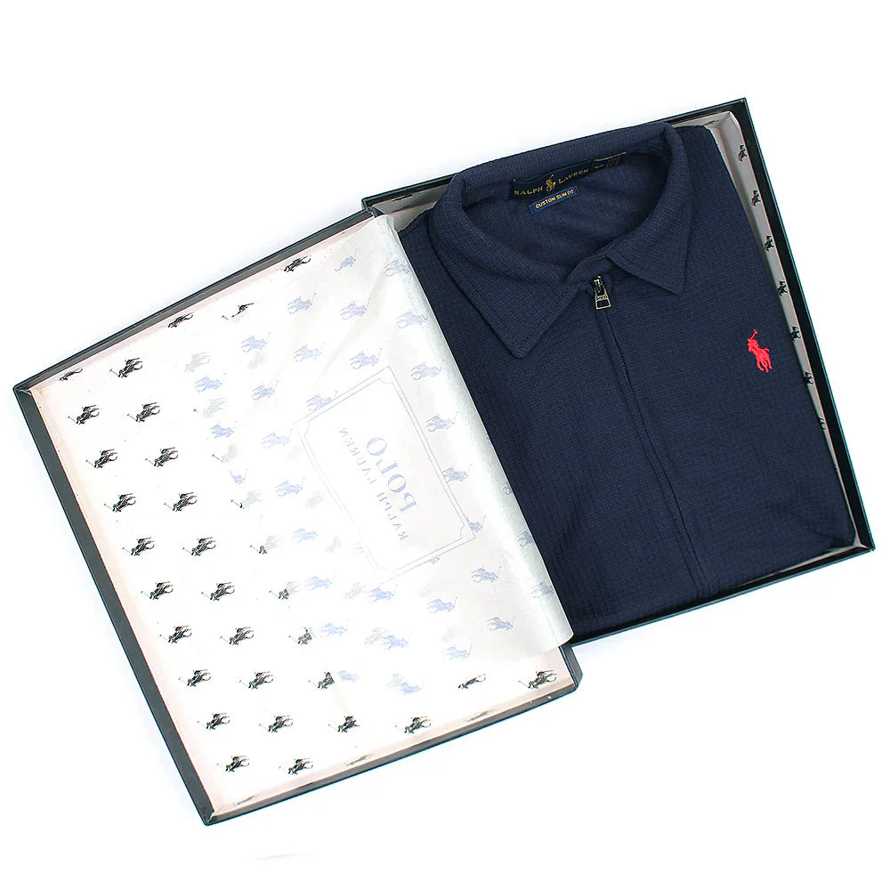 RL Imported Men Waffle Zipper Jacket (Navy Blue)