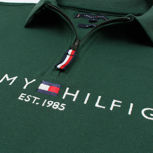 TOMMY PREMIUM SELF EMB ZIP-UP POLO SHIRT (GREEN)
