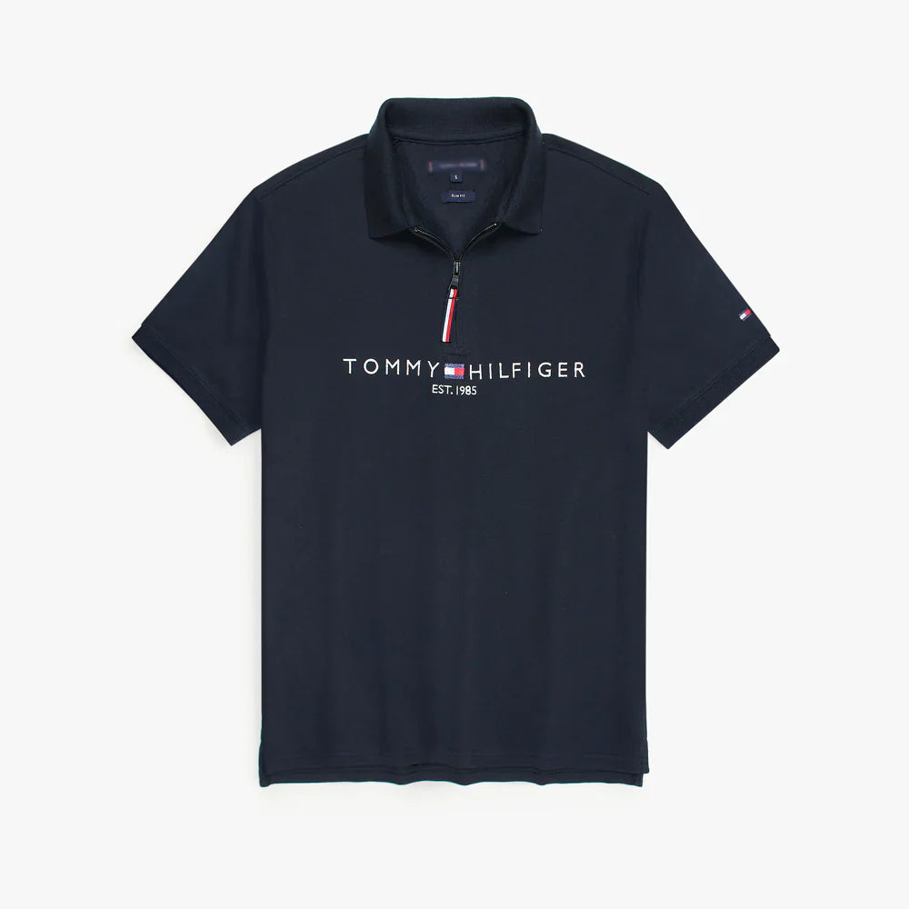 TOMMY PREMIUM SELF EMB ZIP-UP POLO SHIRT (NAVY BLUE)
