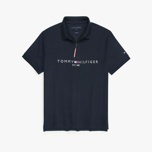 TOMMY PREMIUM SELF EMB ZIP-UP POLO SHIRT (NAVY BLUE)