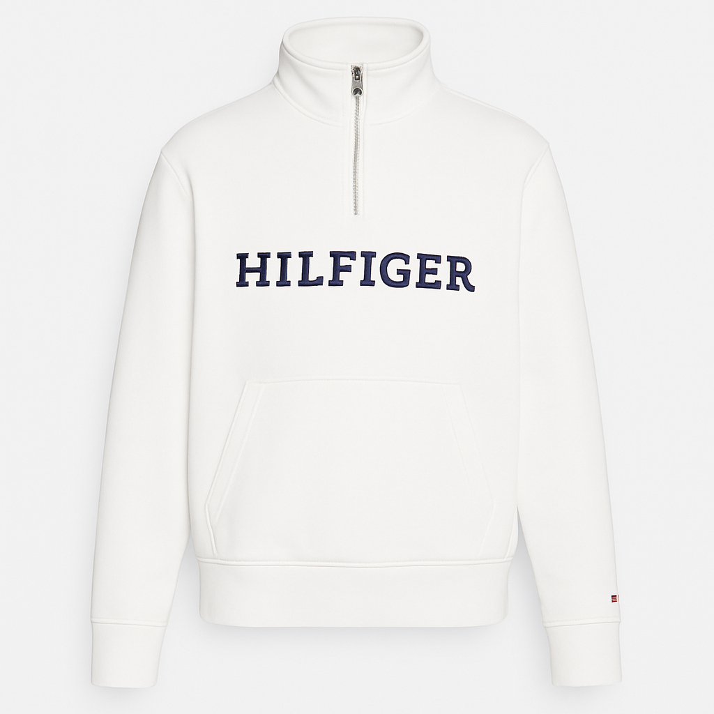 TH EMB HLFGR COTTON FLEECE ZIP-UP (WHITE)