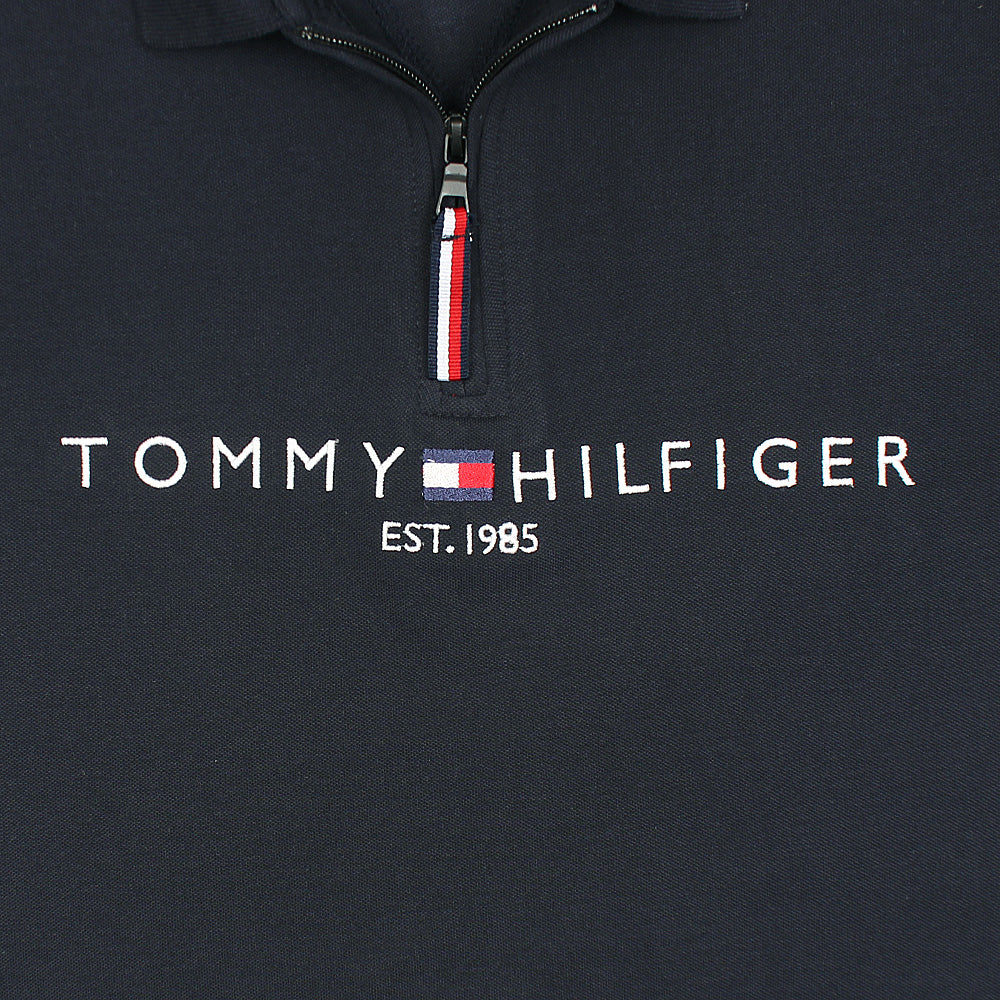 TOMMY PREMIUM SELF EMB ZIP-UP POLO SHIRT (NAVY BLUE)