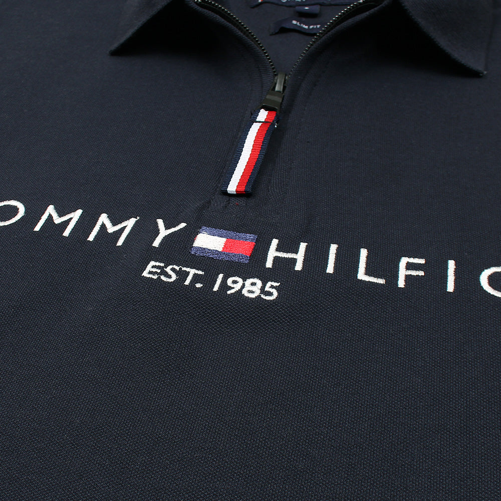 TOMMY PREMIUM SELF EMB ZIP-UP POLO SHIRT (NAVY BLUE)