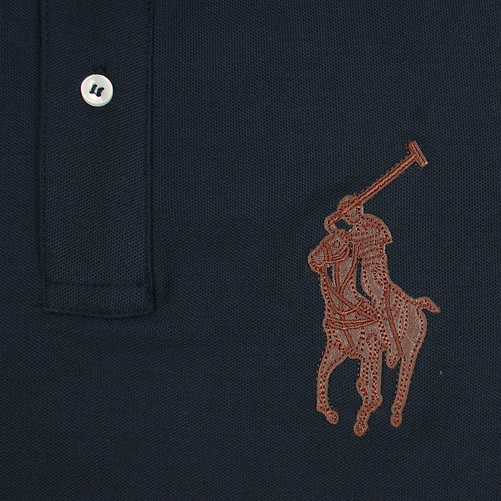 RL PREMIUM LEATHER BIG HORSE POLO SHIRT (NAVY BLUE)
