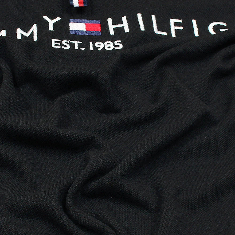 TOMMY PREMIUM SELF EMB ZIP-UP POLO SHIRT (BLACK)