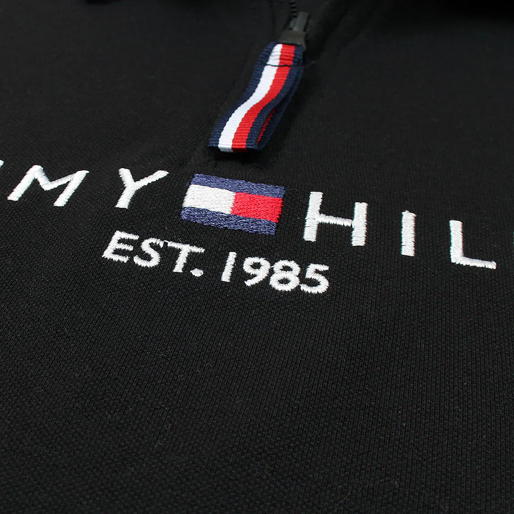 TOMMY PREMIUM SELF EMB ZIP-UP POLO SHIRT (BLACK)