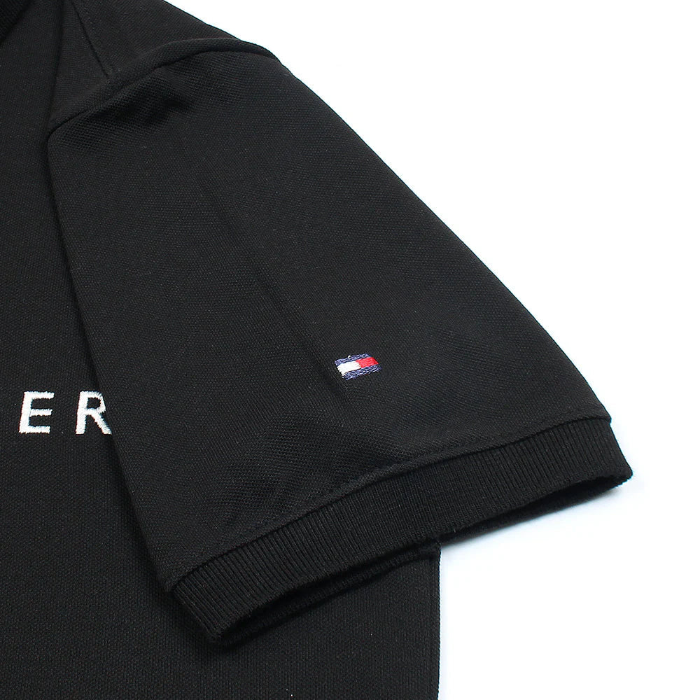 TOMMY PREMIUM SELF EMB ZIP-UP POLO SHIRT (BLACK)