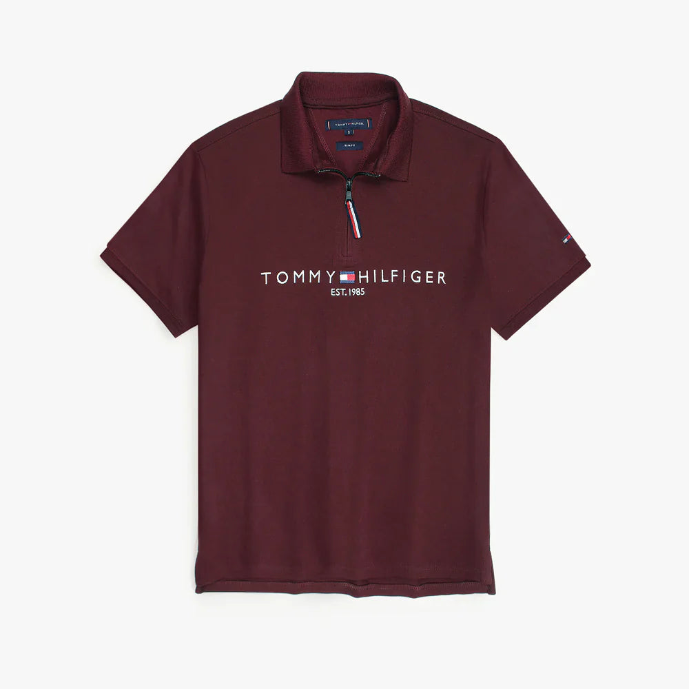 TOMMY PREMIUM SELF EMB ZIP-UP POLO SHIRT (MAROON)