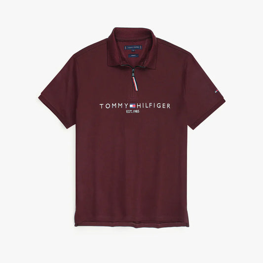 TOMMY PREMIUM SELF EMB ZIP-UP POLO SHIRT (MAROON)