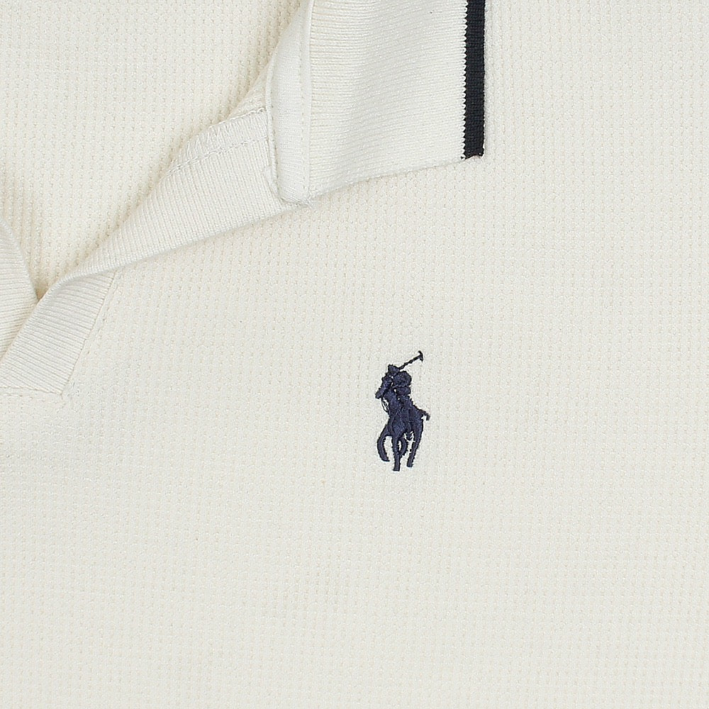 RL PREMIUM MEN'S V NECK BORDER POLO SHIRT (OFF-WHITE)