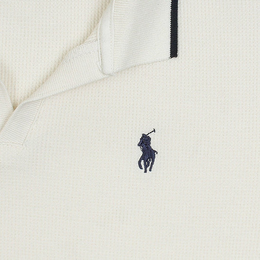 RL PREMIUM MEN'S V NECK BORDER POLO SHIRT (OFF-WHITE)