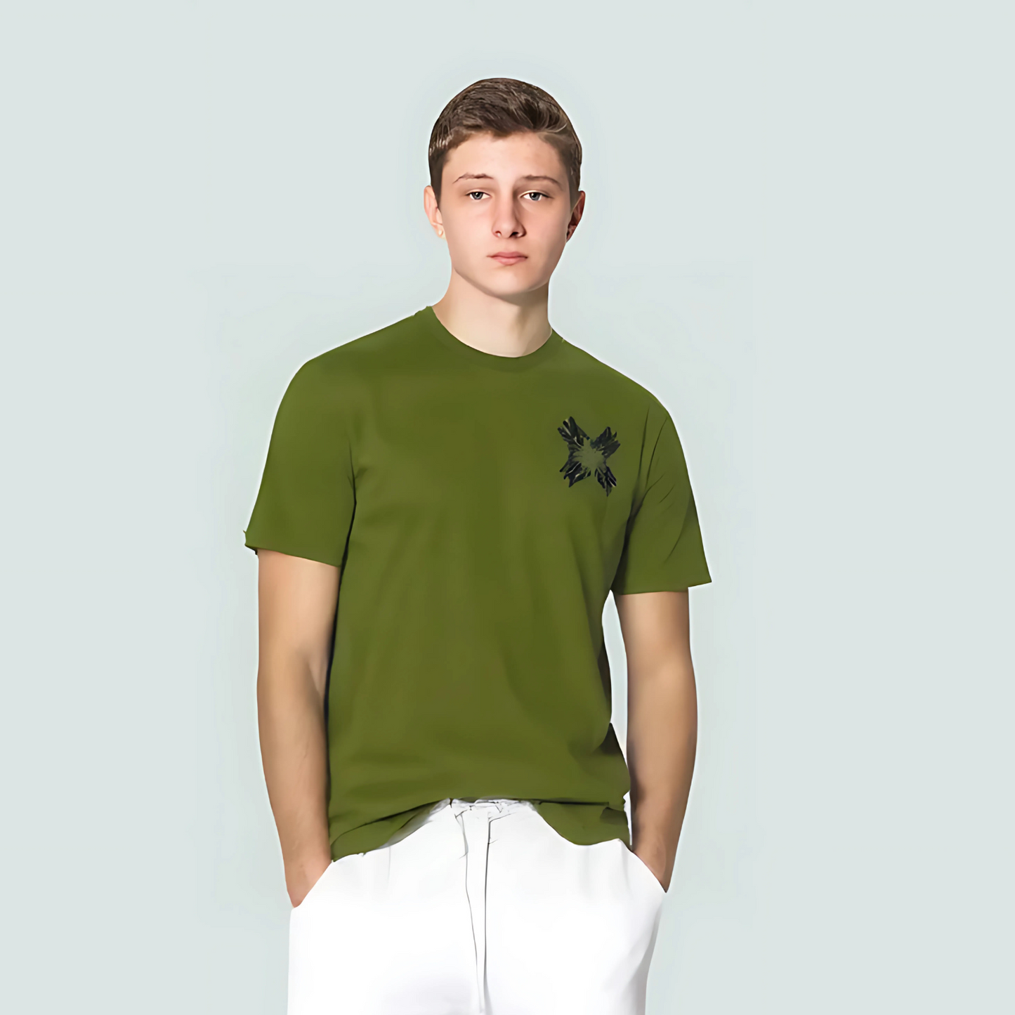 A.M.I.R.I PREMIUM DOWN SHOULDER T-SHIRT (OLIVE GREEN)