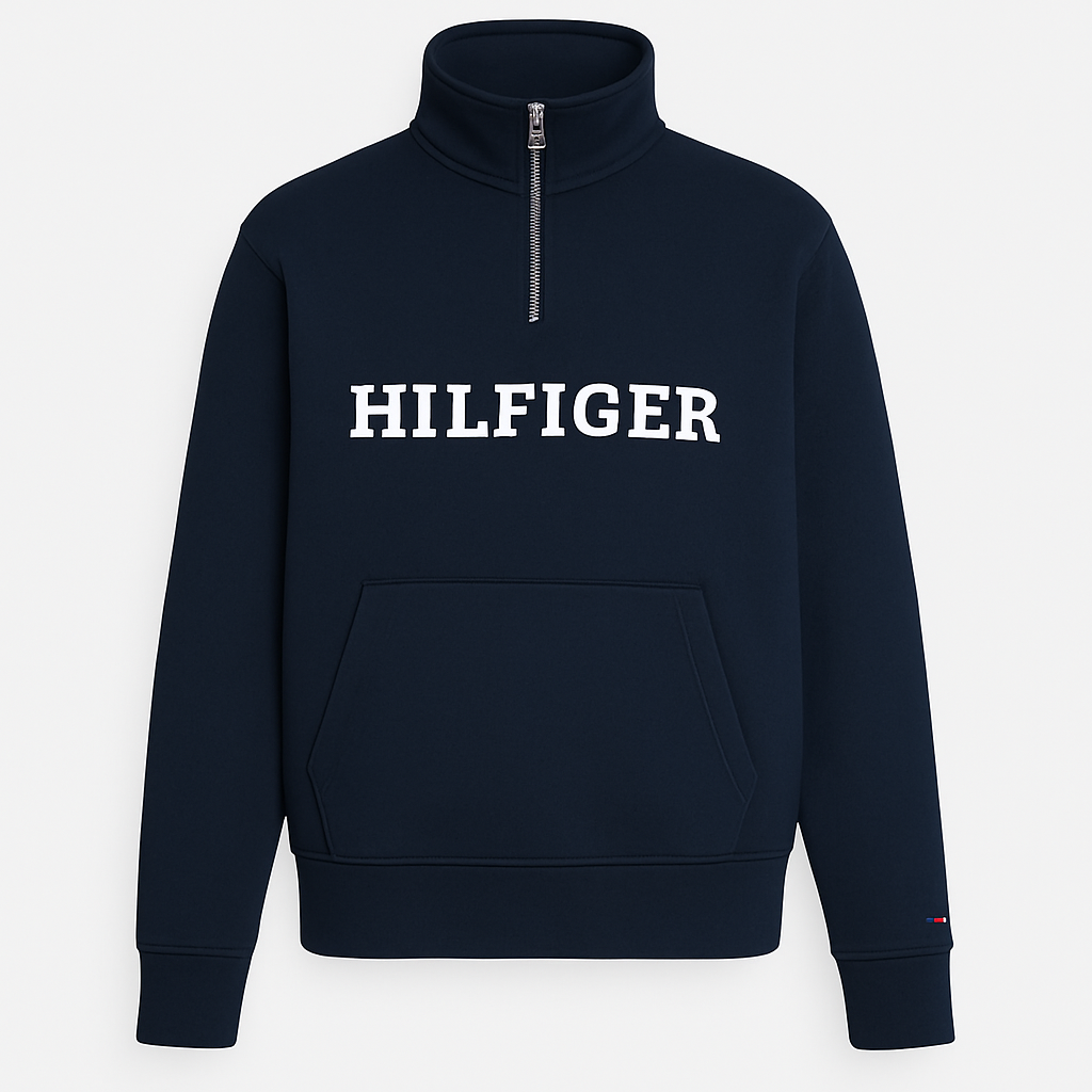 TH EMB HLFGR COTTON FLEECE ZIP-UP (NAVY BLUE)