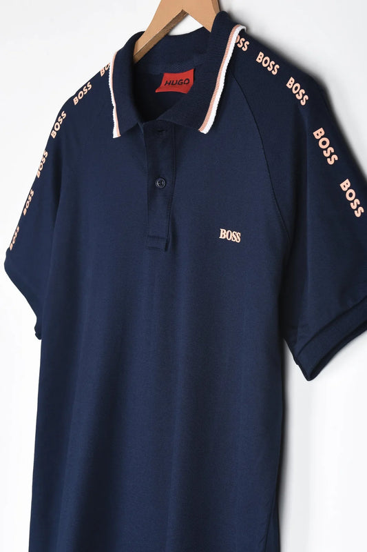 HGO BOS Imported Shoulder Contrast Trim Polo (Navy)