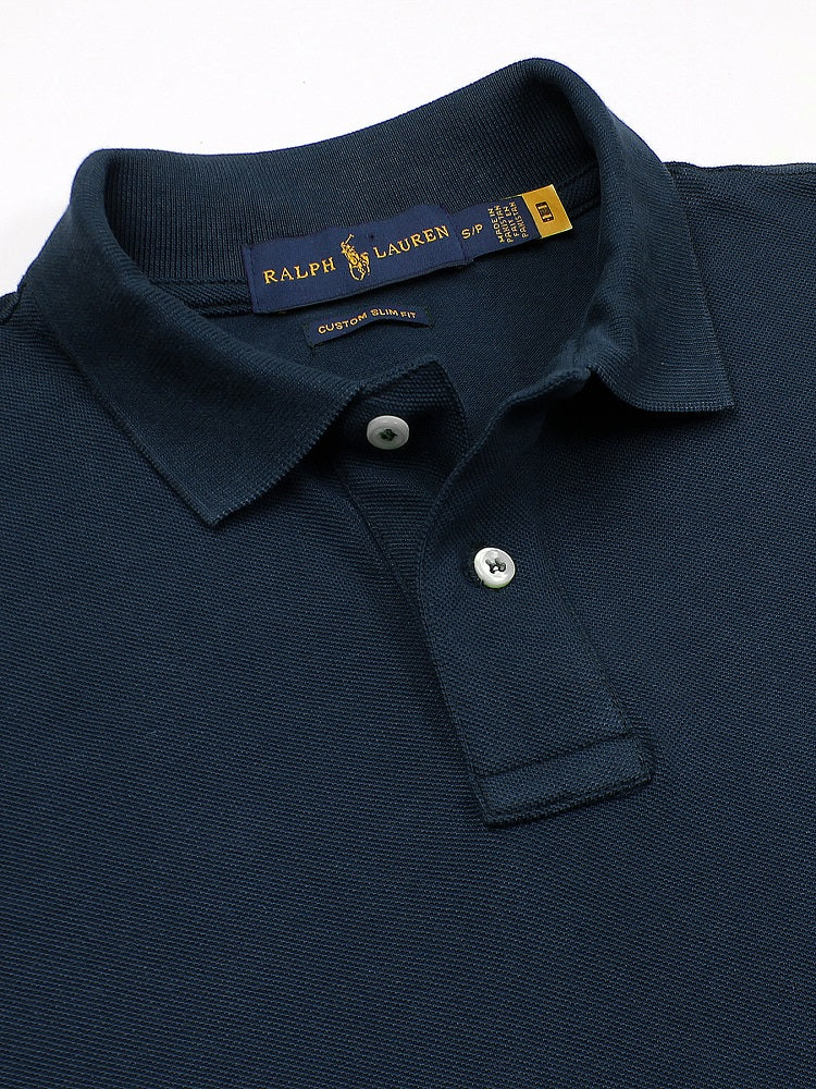 RL Premium Small Pony Pique Cotton Polo Shirt (Navy Blue)