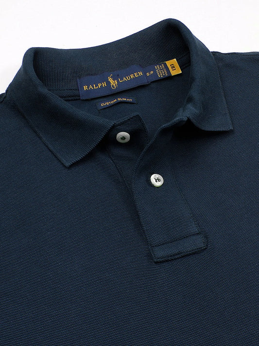RL Premium Small Pony Pique Cotton Polo Shirt (Navy Blue)