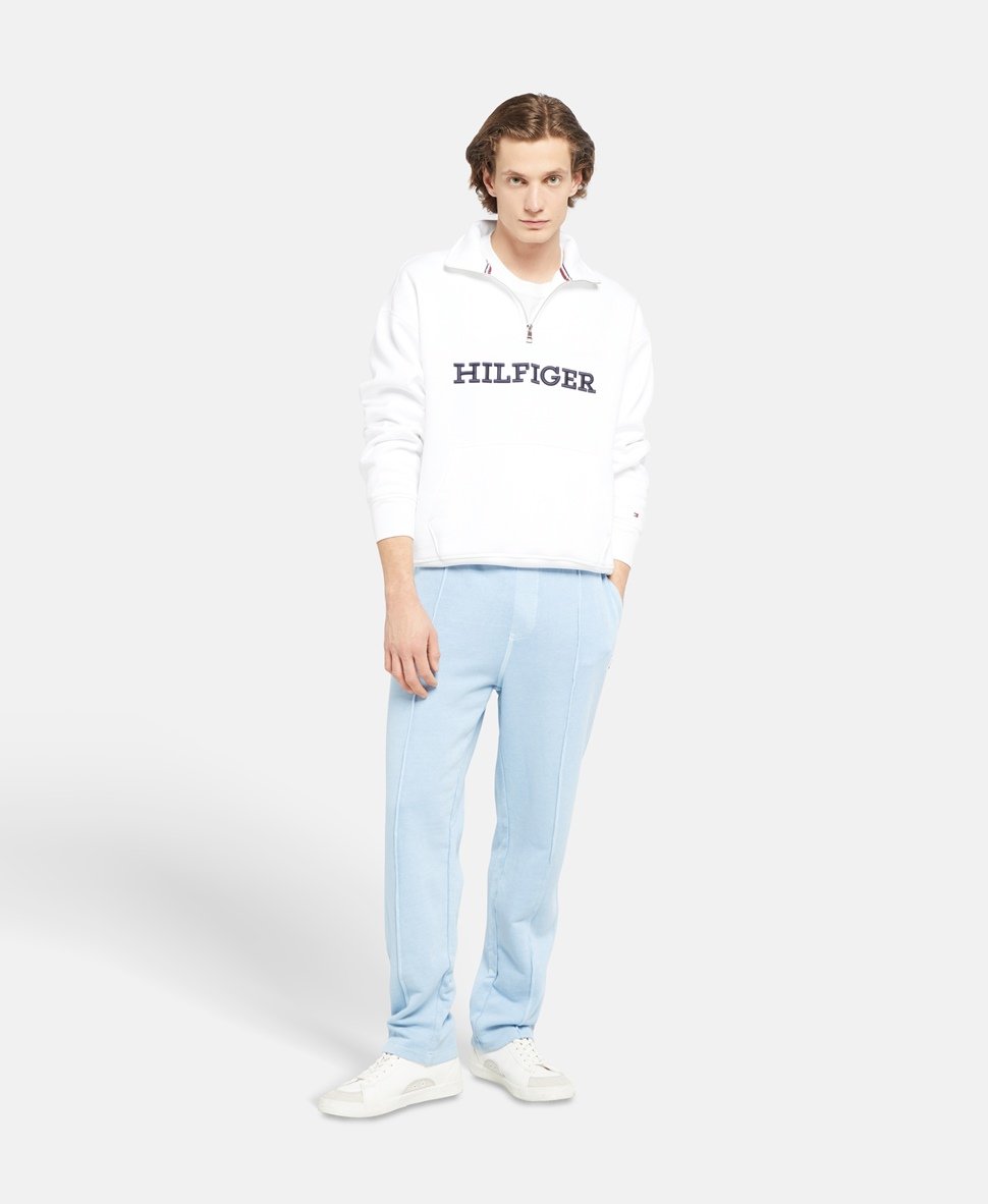 TH EMB HLFGR COTTON FLEECE ZIP-UP (WHITE)