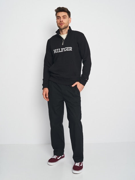 TH EMB HLFGR COTTON FLEECE ZIP-UP (BLACK)